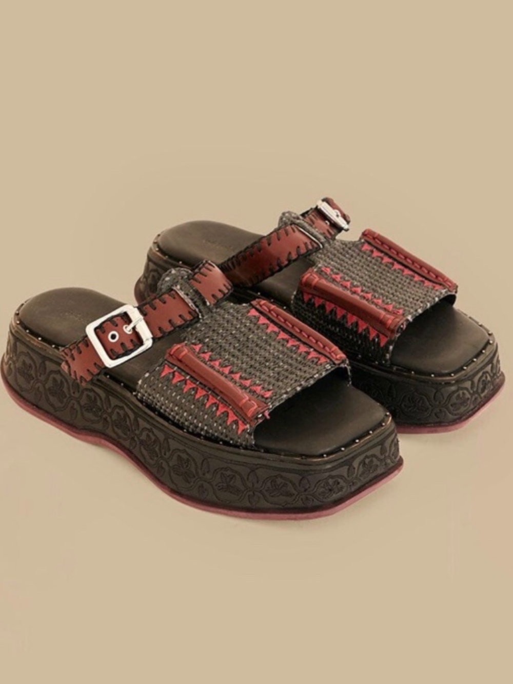 NWT Farm Rio Black Platform Mule Sandal Boho summer